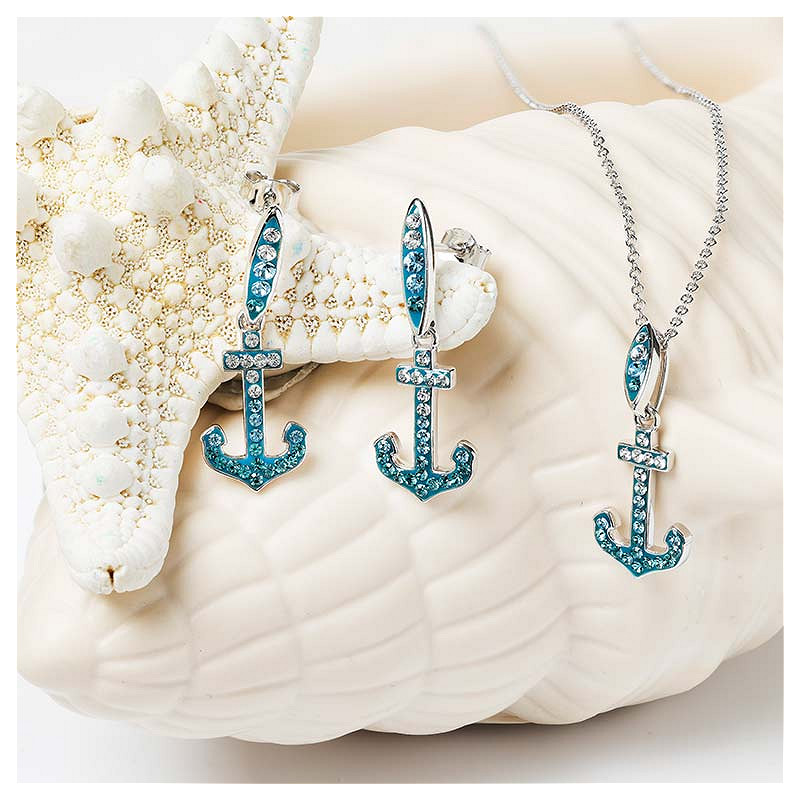 Sterling Silver Crystal Anchor Necklace