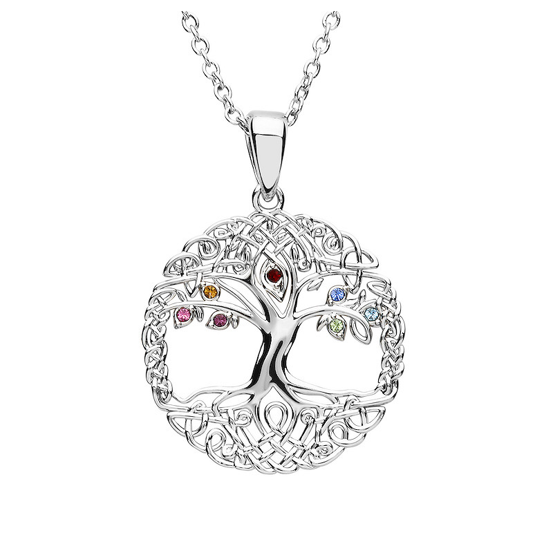 Platinum Plated Tree of Life Multi Colour Pendant Swarovski