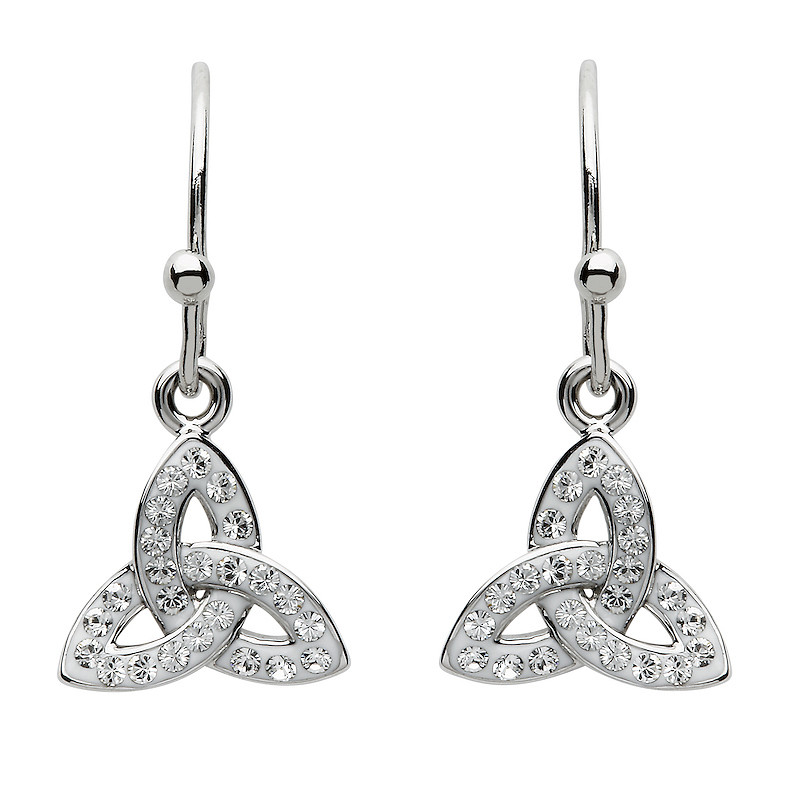 Platinum Plate White Trinity Earrings Swarovski