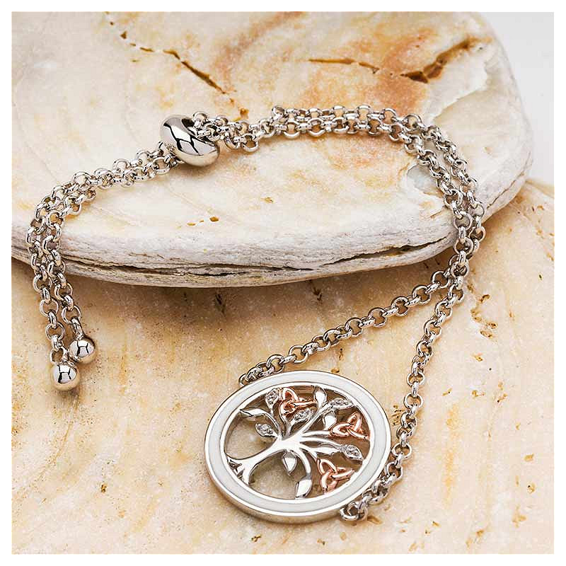 Sterling Silver white enamel Tree of Life Bracelet