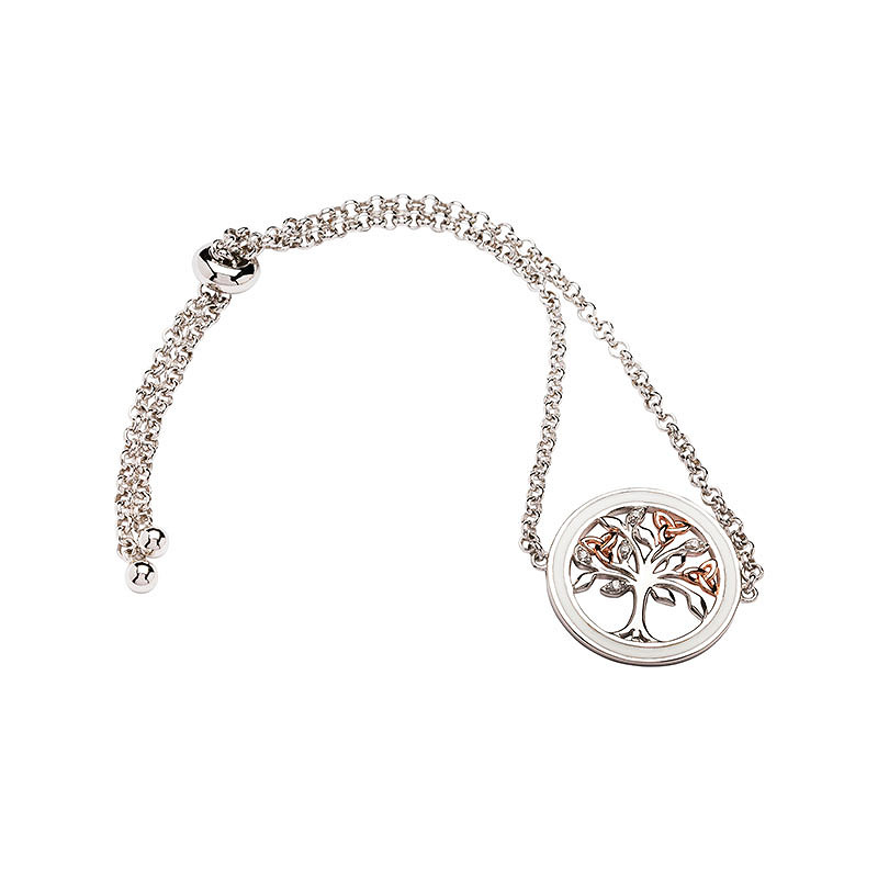Sterling Silver white enamel Tree of Life Bracelet