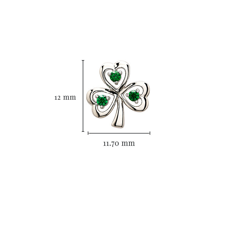Sterling Silver Cz Emerald Stud Shamrock Earrings