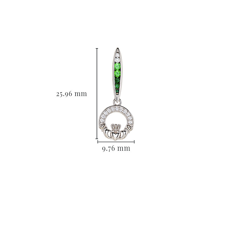 Sterling Silver Green/white CZ Claddagh Earrings