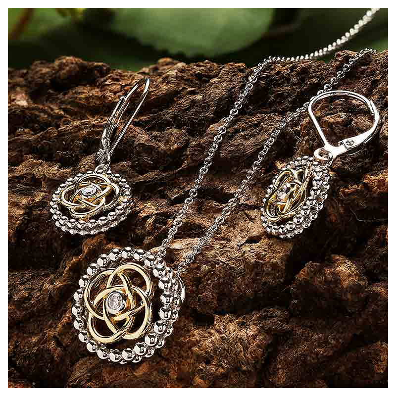 Sterlin Silver CZ Celtic Knot Necklace with 1m Gold Plate