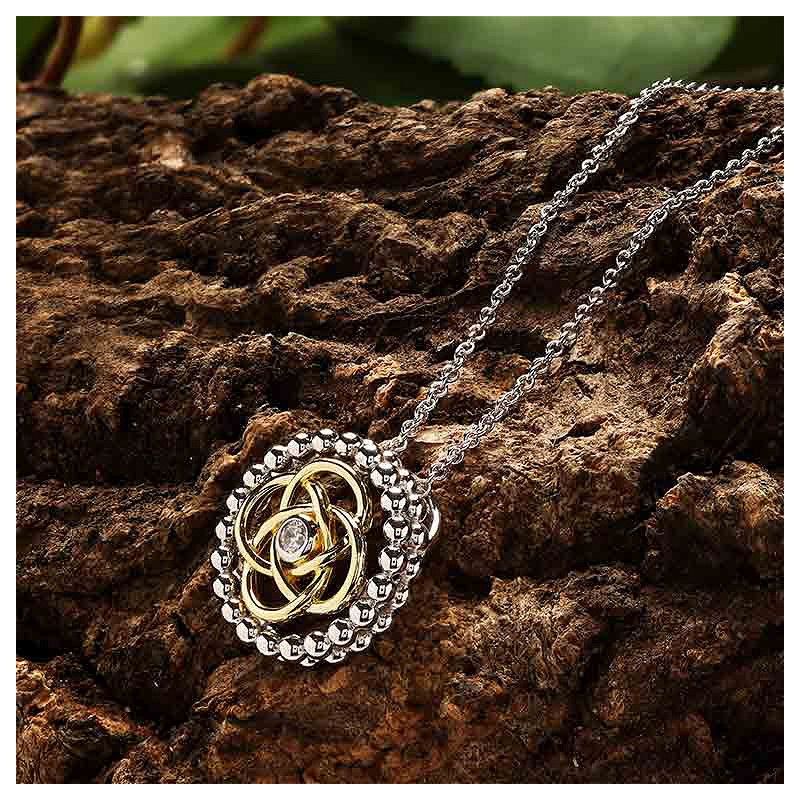 Sterlin Silver CZ Celtic Knot Necklace with 1m Gold Plate