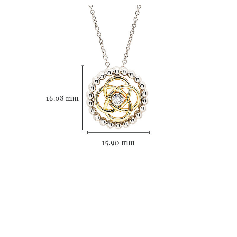 Sterlin Silver CZ Celtic Knot Necklace with 1m Gold Plate