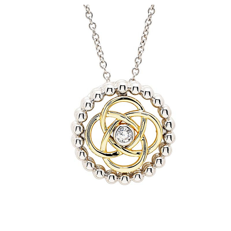 Sterlin Silver CZ Celtic Knot Necklace with 1m Gold Plate
