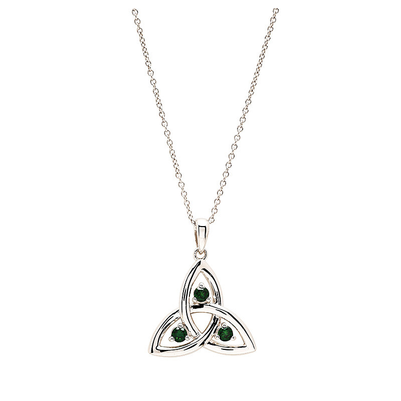 Sterling Silver Cz Emerald Trinity Necklace