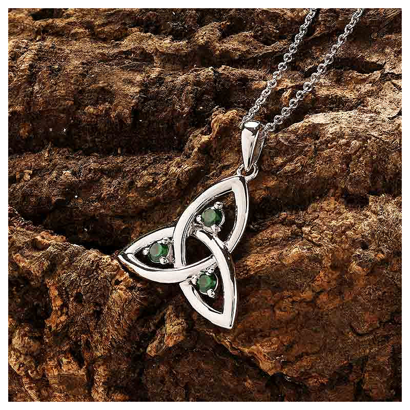 Sterling Silver Cz Emerald Trinity Necklace