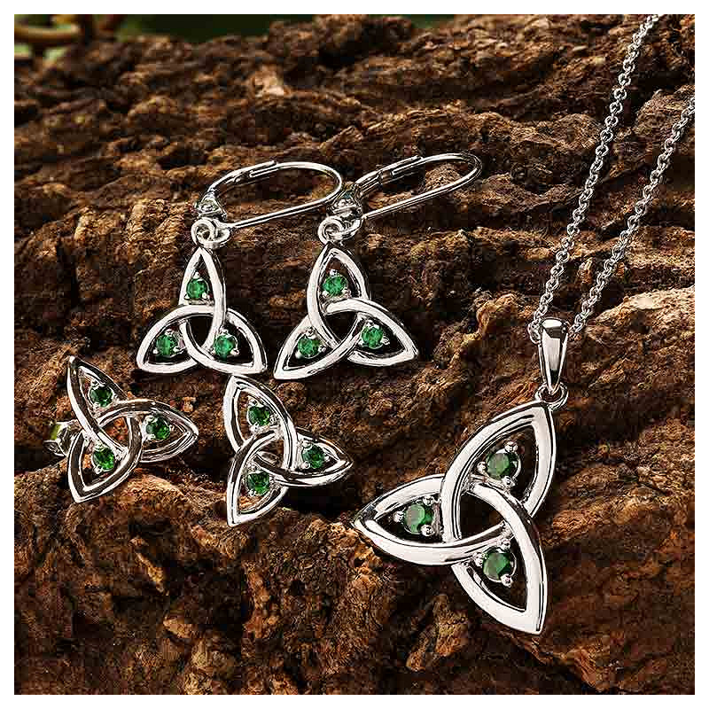 Sterling Silver Cz Emerald Trinity Necklace