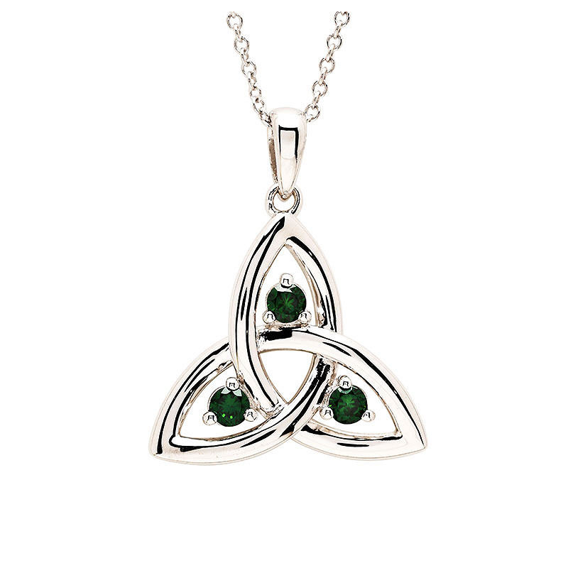 Sterling Silver Cz Emerald Trinity Necklace