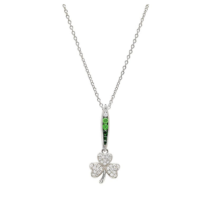 Sterling Silver Green/white CZ Shamrock Necklace