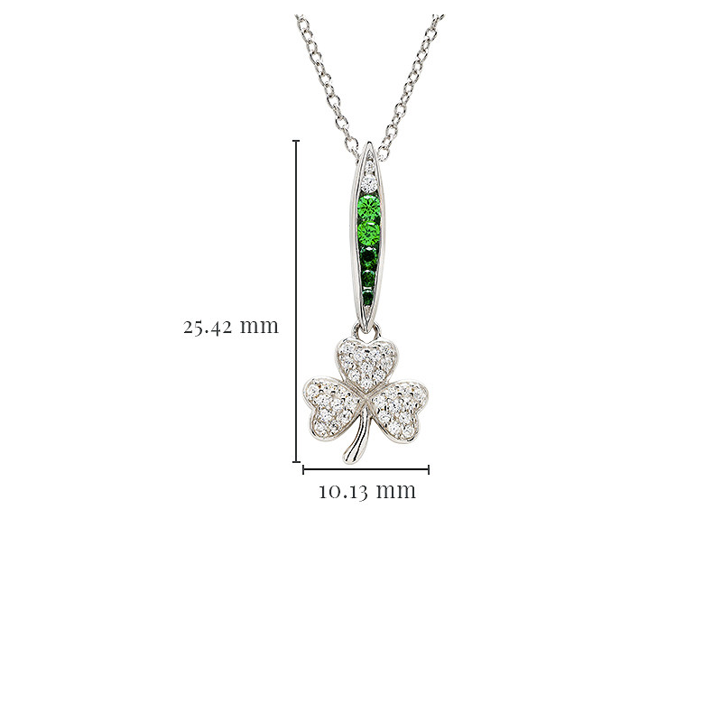 Sterling Silver Green/white CZ Shamrock Necklace