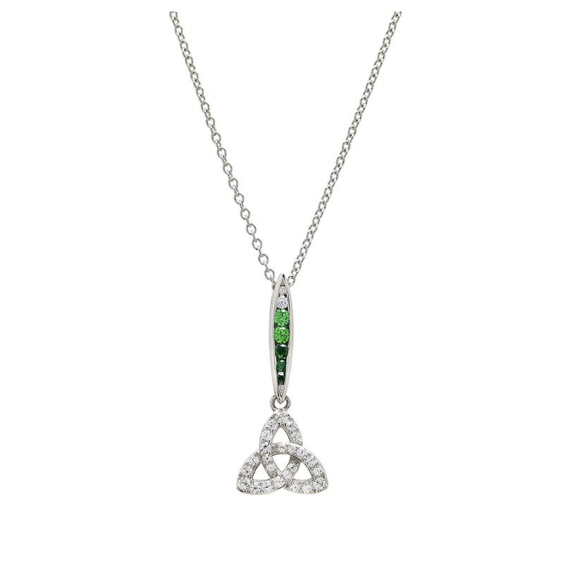 Sterling Silver Green/white CZ Trinity Necklace