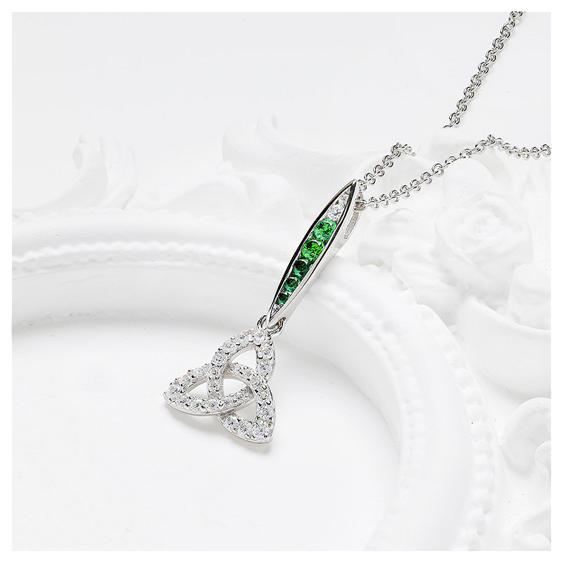 Sterling Silver Green/white CZ Trinity Necklace