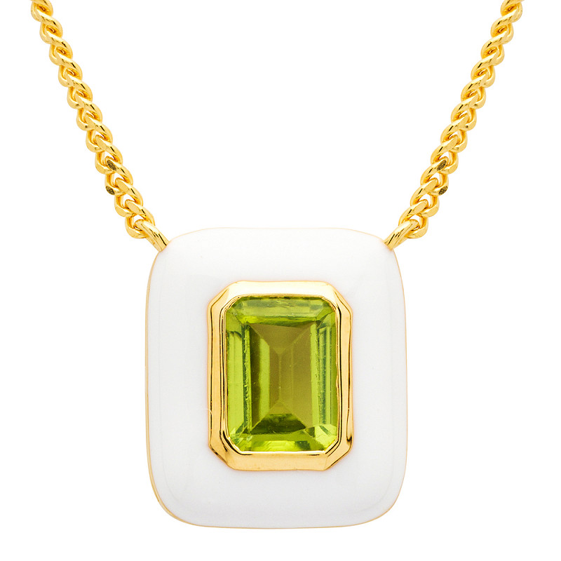 14kt Gold Vermeil Genuine Peridot and White Enamel Necklace