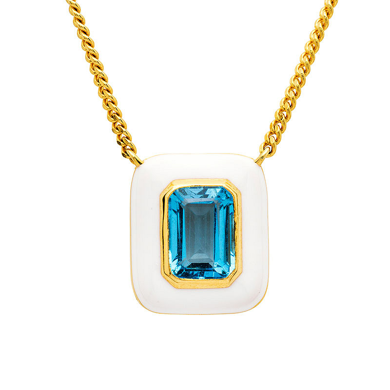14kt Gold Vermeil Genuine Blue Topaz White Enamel Necklace