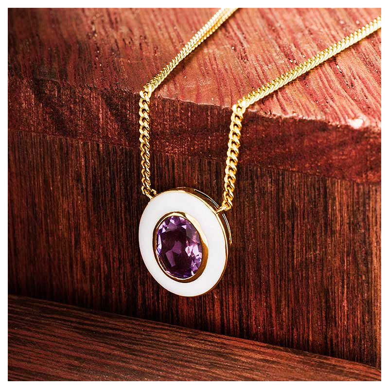 14kt Gold Vermeil Genuine Amythest and White Enamel Necklace