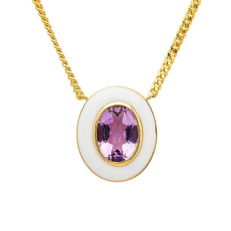 14kt Gold Vermeil Genuine Amythest and White Enamel Necklace
