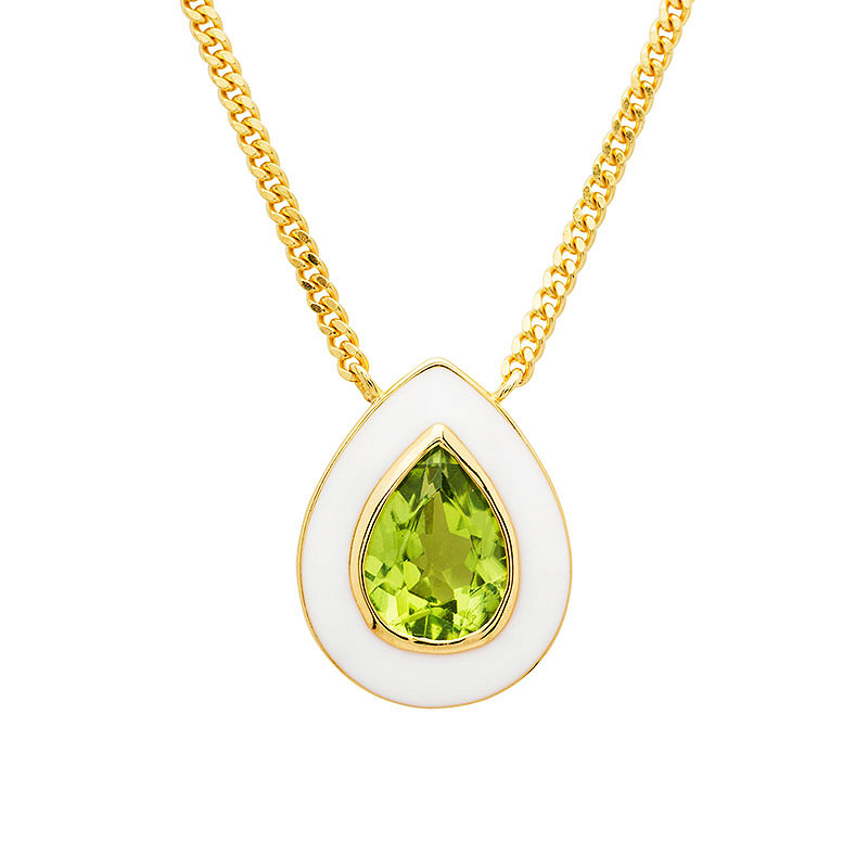 14kt Gold Vermeil Genuine Peridot and White Enamel Necklace