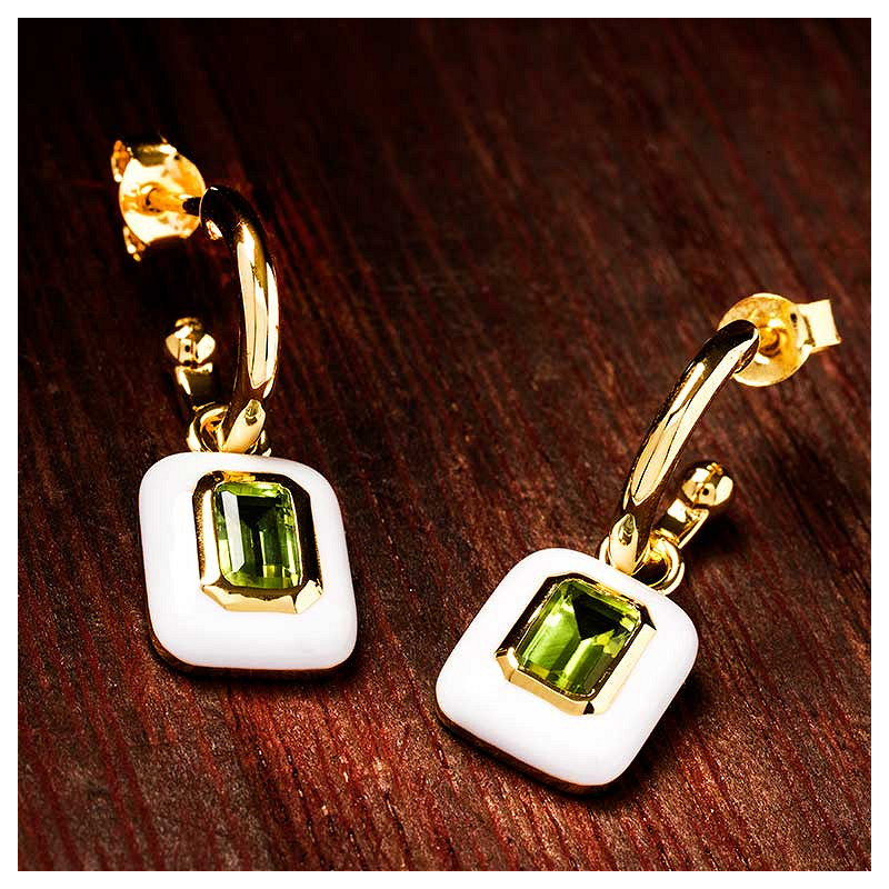 14kt Gold Vermeil Peridot and White Enamel Drop Earrings