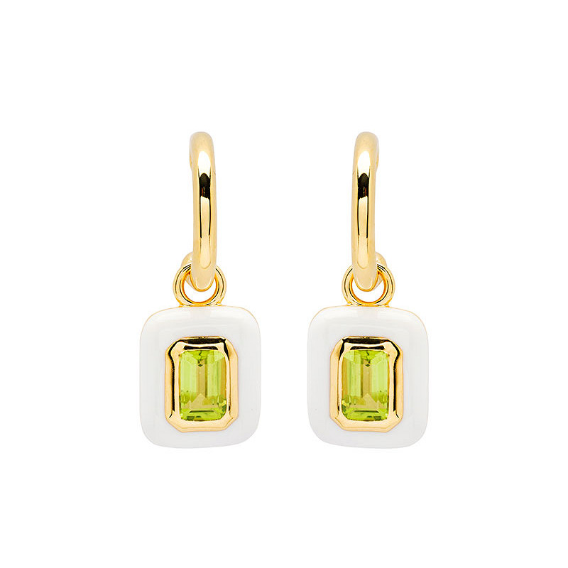 14kt Gold Vermeil Peridot and White Enamel Drop Earrings