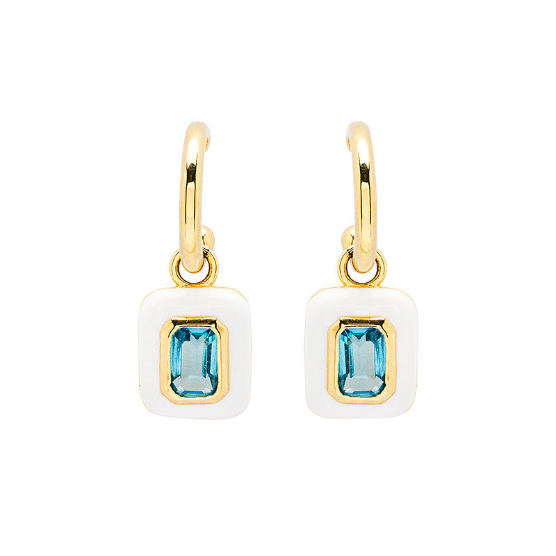 14kt Gold Vermeil Blue Topaz and White Enamel Drop Earrings
