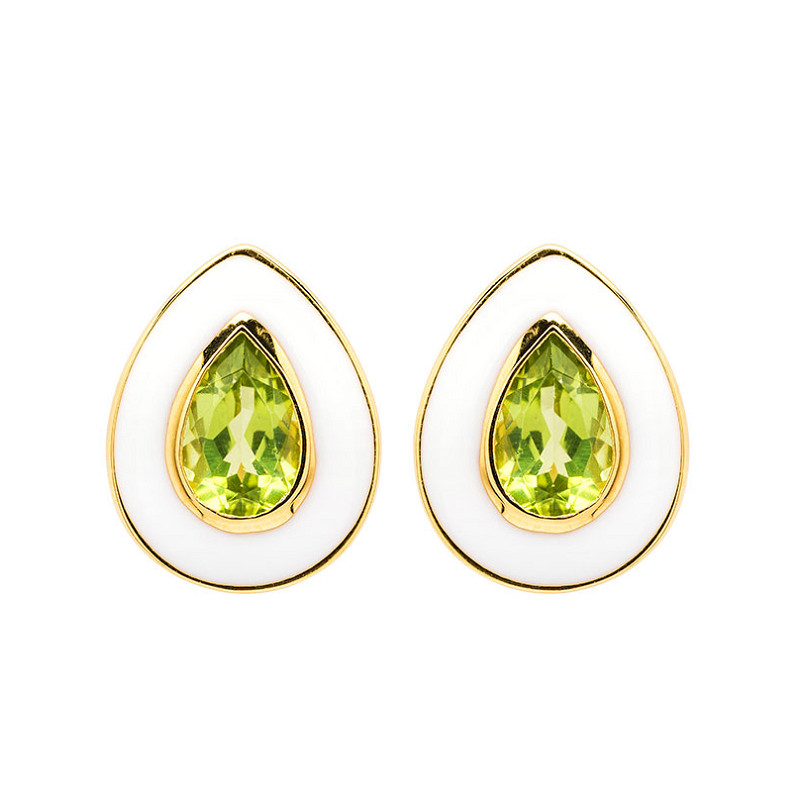 14kt Gold Vermeil Peridot and White Enamel stud Earrings