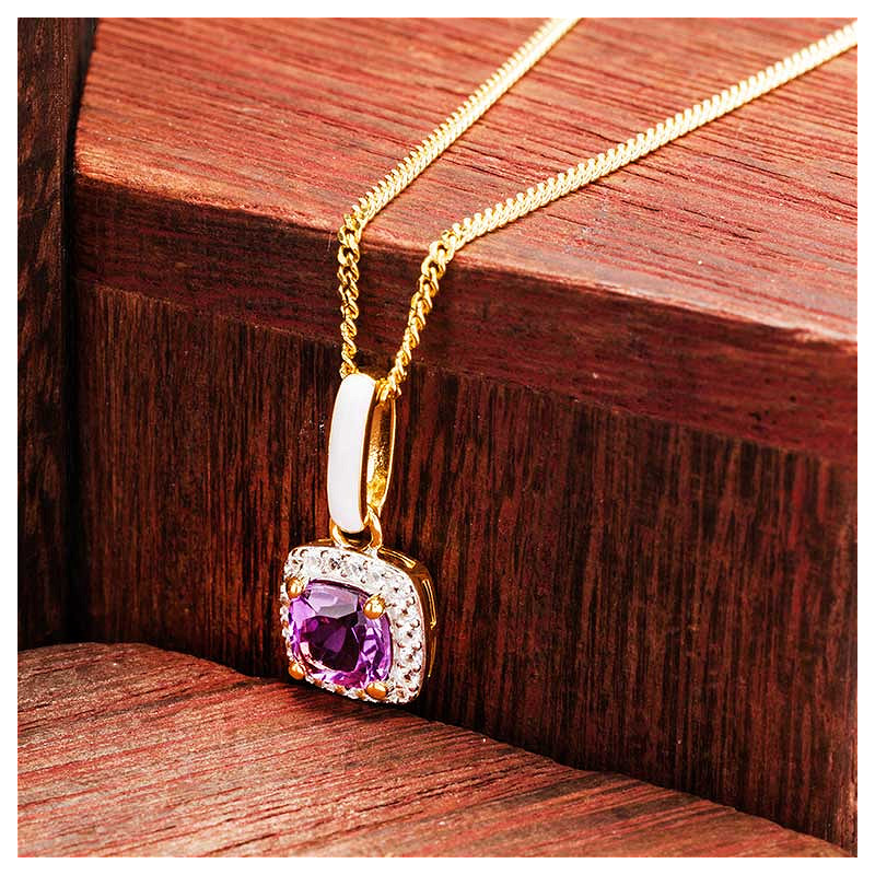 14kt Gold Vermeil Genuine Amythest and White Enamel Necklace