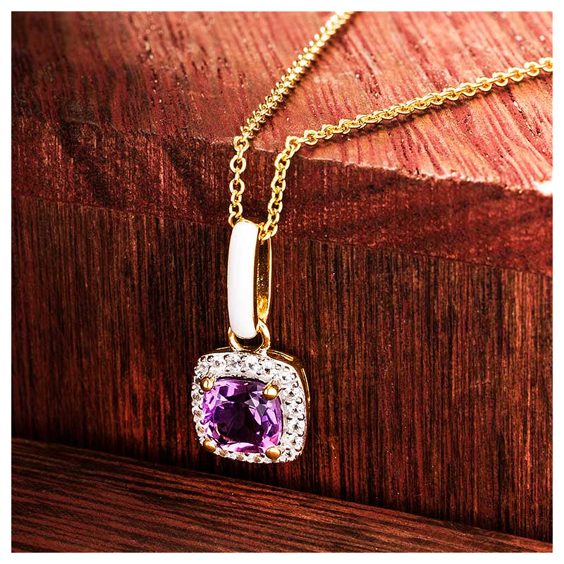 14kt Gold Vermeil Genuine Amythest and White Enamel Necklace