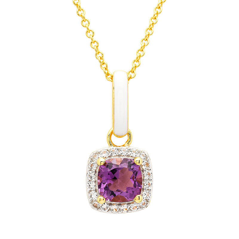 14kt Gold Vermeil Genuine Amythest and White Enamel Necklace