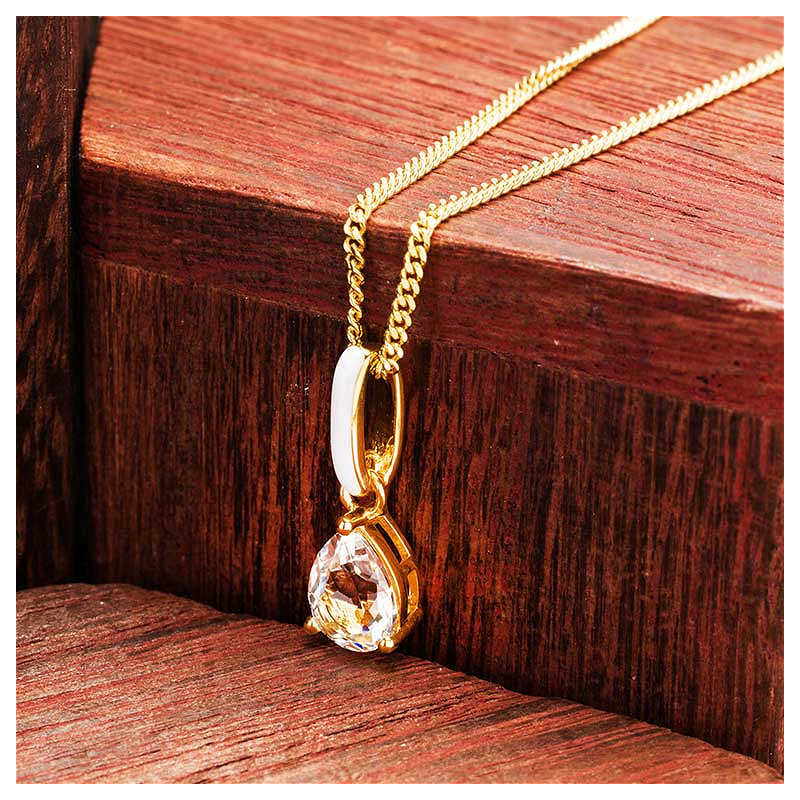 14kt Gold Vermeil White Topaz and White Enamel Necklace