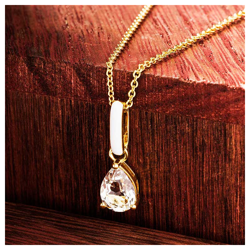 14kt Gold Vermeil White Topaz and White Enamel Necklace