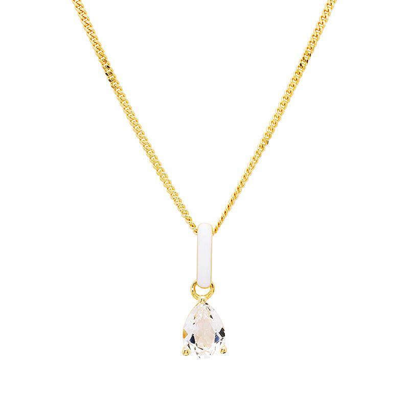 14kt Gold Vermeil White Topaz and White Enamel Necklace