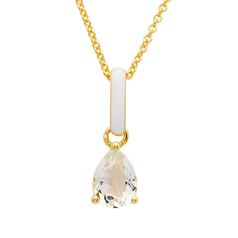 14kt Gold Vermeil White Topaz and White Enamel Necklace