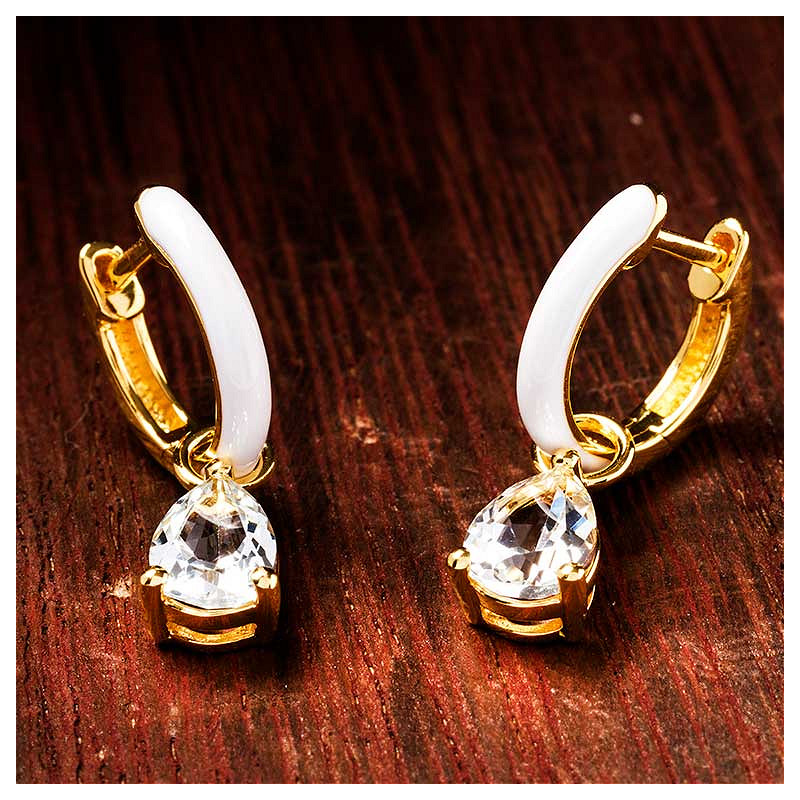 14kt Gold Vermeil White Topaz and White enamel drop Earrings