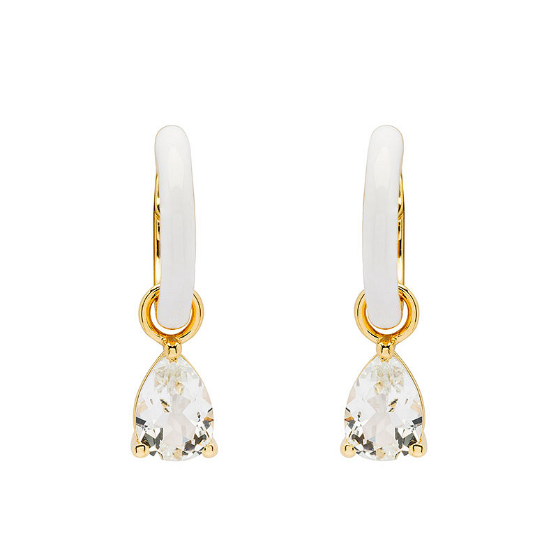 14kt Gold Vermeil White Topaz and White enamel drop Earrings
