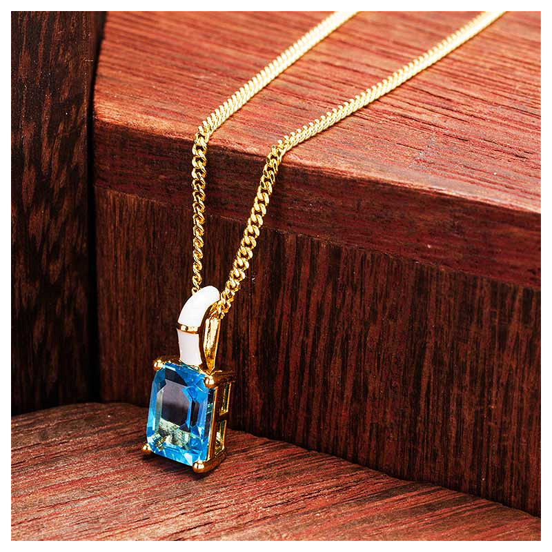 14kt Gold Vermeil Blue Topaz and White Enamel Necklace