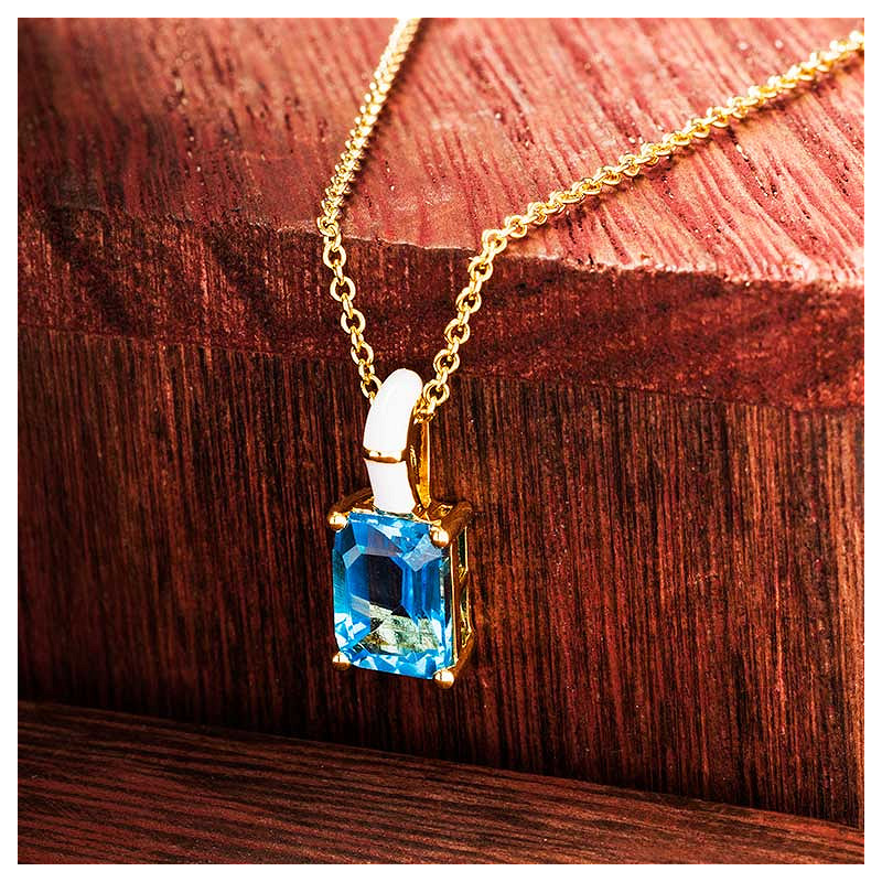 14kt Gold Vermeil Blue Topaz and White Enamel Necklace