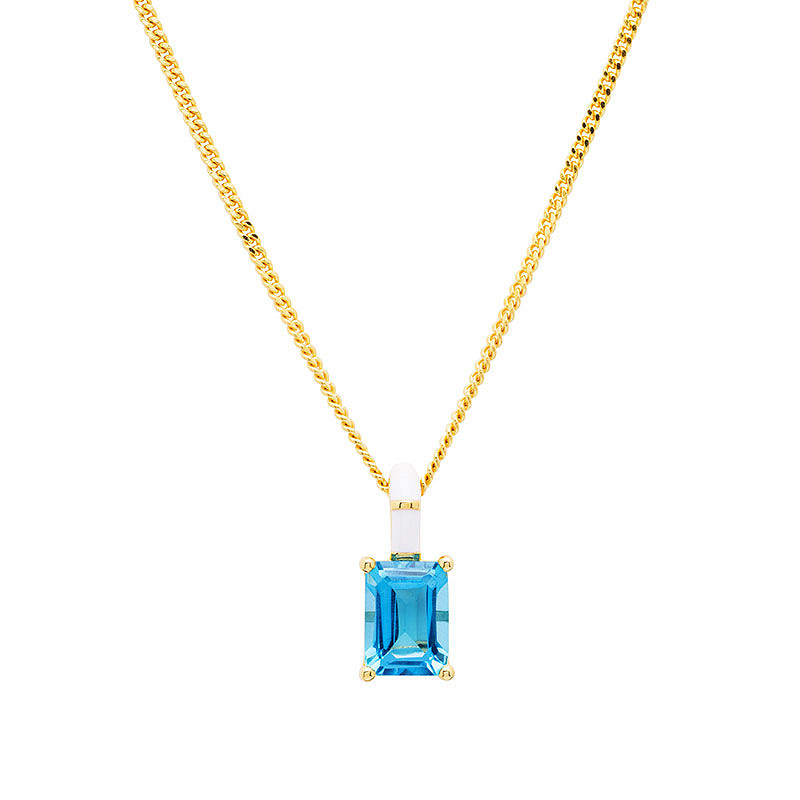 14kt Gold Vermeil Blue Topaz and White Enamel Necklace