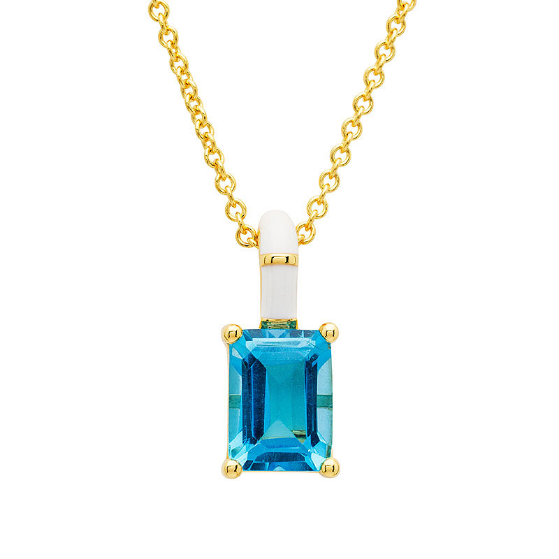 14kt Gold Vermeil Blue Topaz and White Enamel Necklace