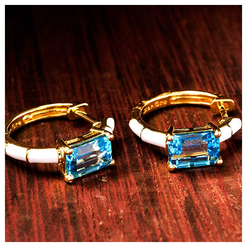 14kt Gold Vermeil Blue Topaz and White Enamel Earrings
