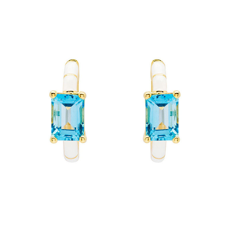 14kt Gold Vermeil Blue Topaz and White Enamel Earrings