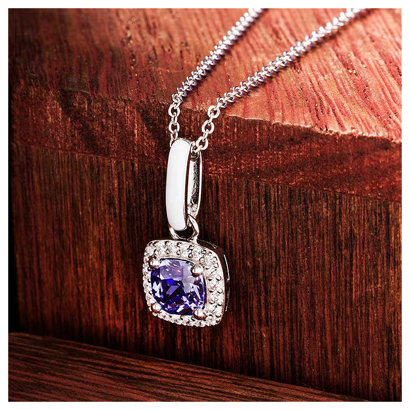 Sterling Silver Tanzanite CZ with white Enamel Necklace
