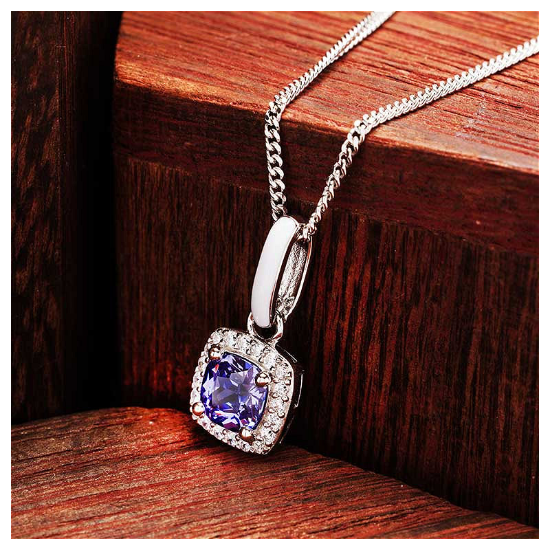 Sterling Silver Tanzanite CZ with white Enamel Necklace
