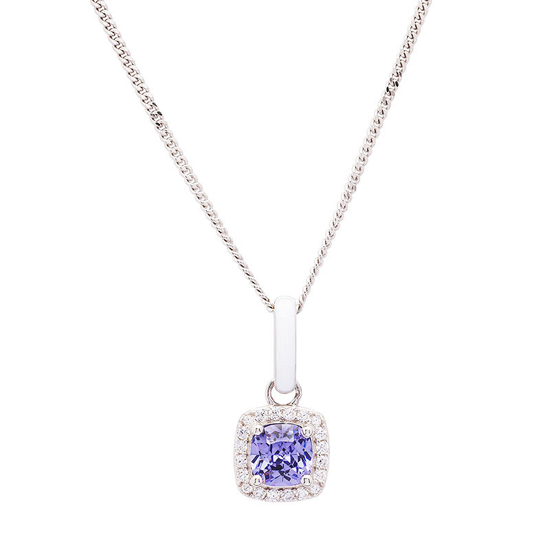 Sterling Silver Tanzanite CZ with white Enamel Necklace