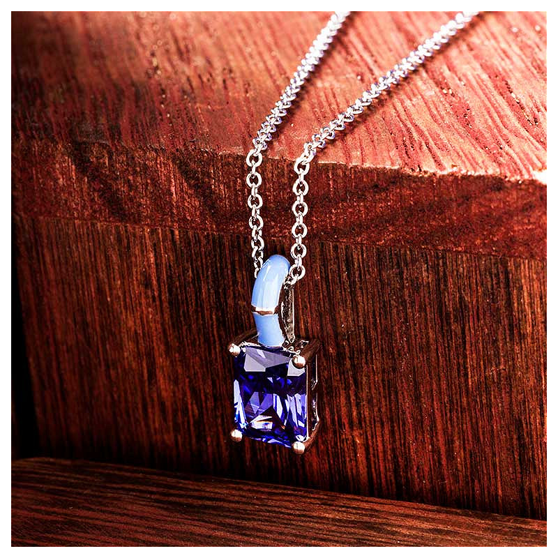 Sterling Silver Tanzanite CZ with Blue Enamel Necklace