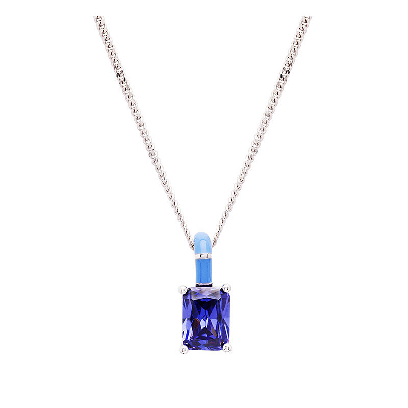 Sterling Silver Tanzanite CZ with Blue Enamel Necklace