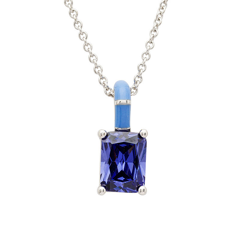 Sterling Silver Tanzanite CZ with Blue Enamel Necklace