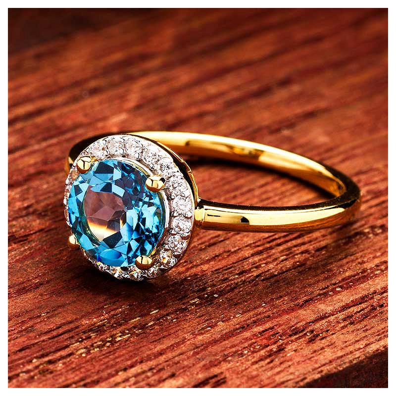 14kt Gold Vermeil Genuine Blue Topaz Halo Ring
